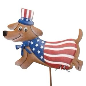 Patriotic Dachshund Planter Stake w/ Top Hat 🐾 Doxie Wiener 🇺🇸